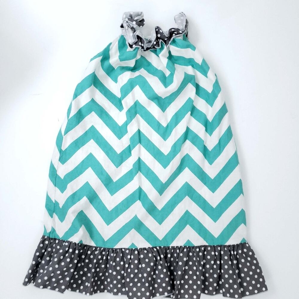 LollyWolly Doodle Chevron Dress Teal, Gray Fits 6